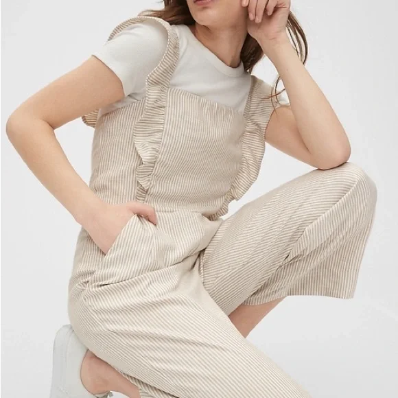 Striped Ruffle Jumpsuit - Picture 1 of 8